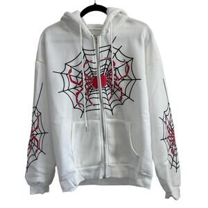 NWOT Women's Long Sleeve Spider Web Print Zip Up Hoodie with Pockets Stacy Small